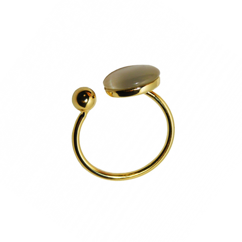 Кольцо разомкнутое женское с перламутром золотистое 17 размер
